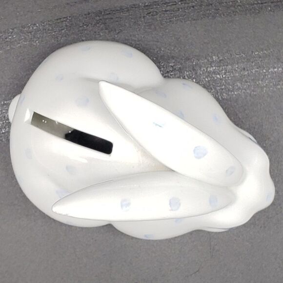 Abbott Collection Small White Porcelain Blue Spotted Rabbit Coin Bank w/Stopper - Picture 4 of 16